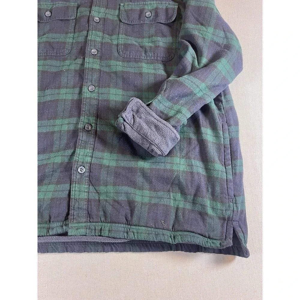 LL Bean Flannel Shirt Jacket Mens XL Fleece‎ Lined Green Tartan Plaid